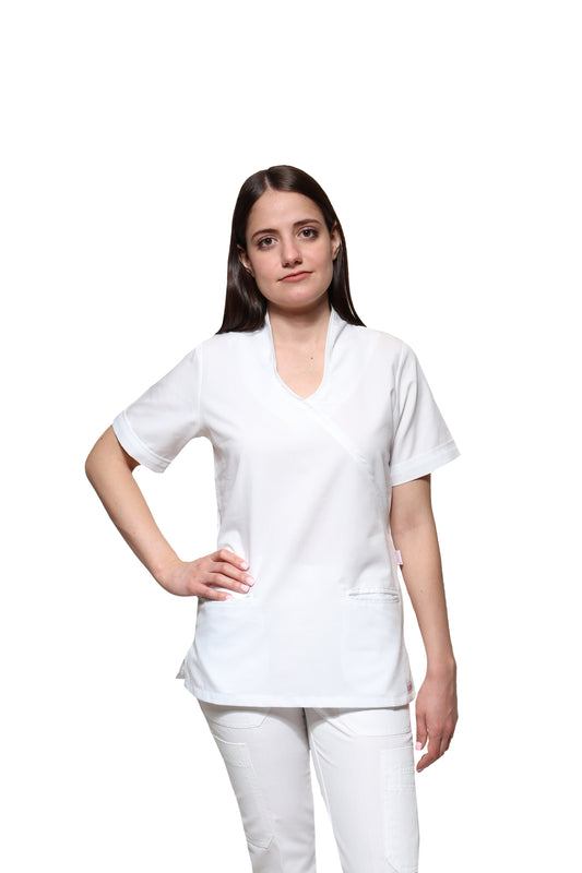 Conjunto SET Filipina y Pantalón KA-65T CONJ. 2X CON BIES -Color BLANCO Dama-KAREN MEDICAL FASHION