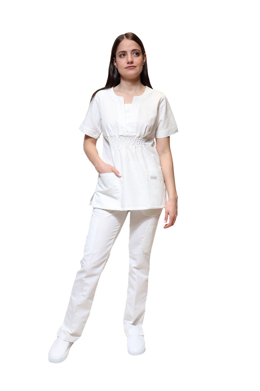 Conjunto SET Filipina y Pantalón KA-66 MARILU -Color BLANCO Dama-KAREN MEDICAL FASHION