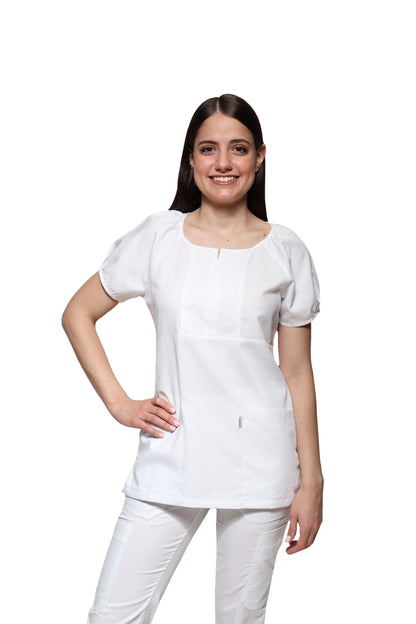 Conjunto SET Filipina y Pantalón KA-68 Caracoles -Color BLANCO Dama-KAREN MEDICAL FASHION