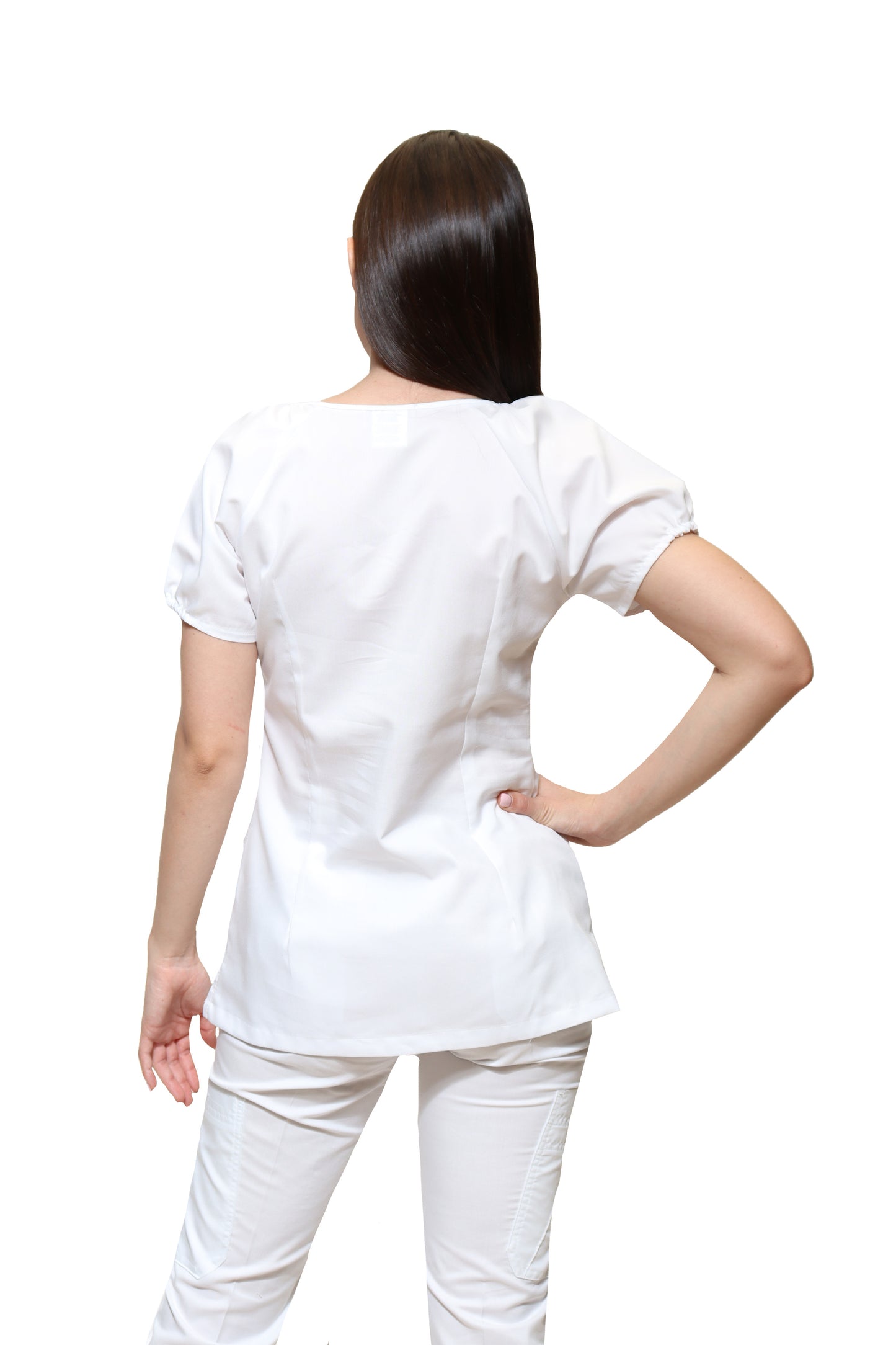 Conjunto SET Filipina y Pantalón KA-68 Caracoles -Color BLANCO Dama-KAREN MEDICAL FASHION