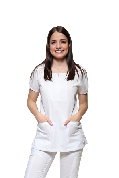 Conjunto SET Filipina y Pantalón KA-68 Caracoles -Color BLANCO Dama-KAREN MEDICAL FASHION