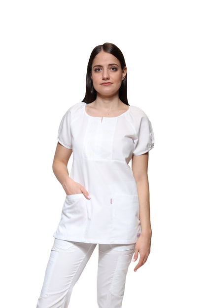 Conjunto SET Filipina y Pantalón KA-68 Caracoles -Color BLANCO Dama-KAREN MEDICAL FASHION