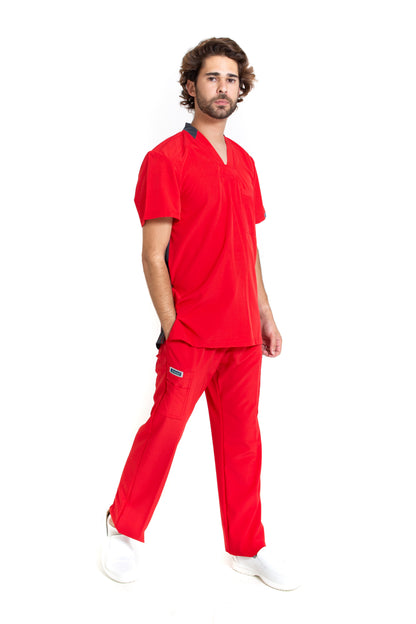 Conjunto SET Filipina y Pantalón EA-02 REPELENTE A FLUIDOS-Color ROJO/PEWTER HOMBRE-HASSAN Uniformes