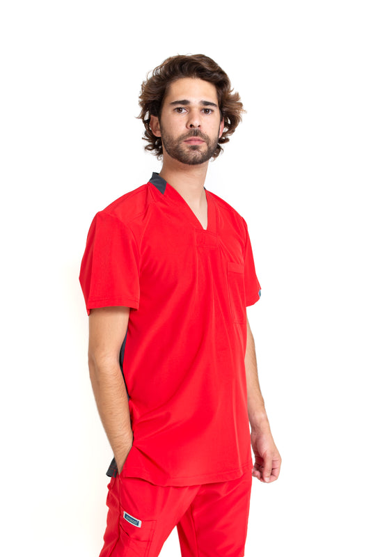 Conjunto SET Filipina y Pantalón EA-02 REPELENTE A FLUIDOS-Color ROJO/PEWTER HOMBRE-HASSAN Uniformes