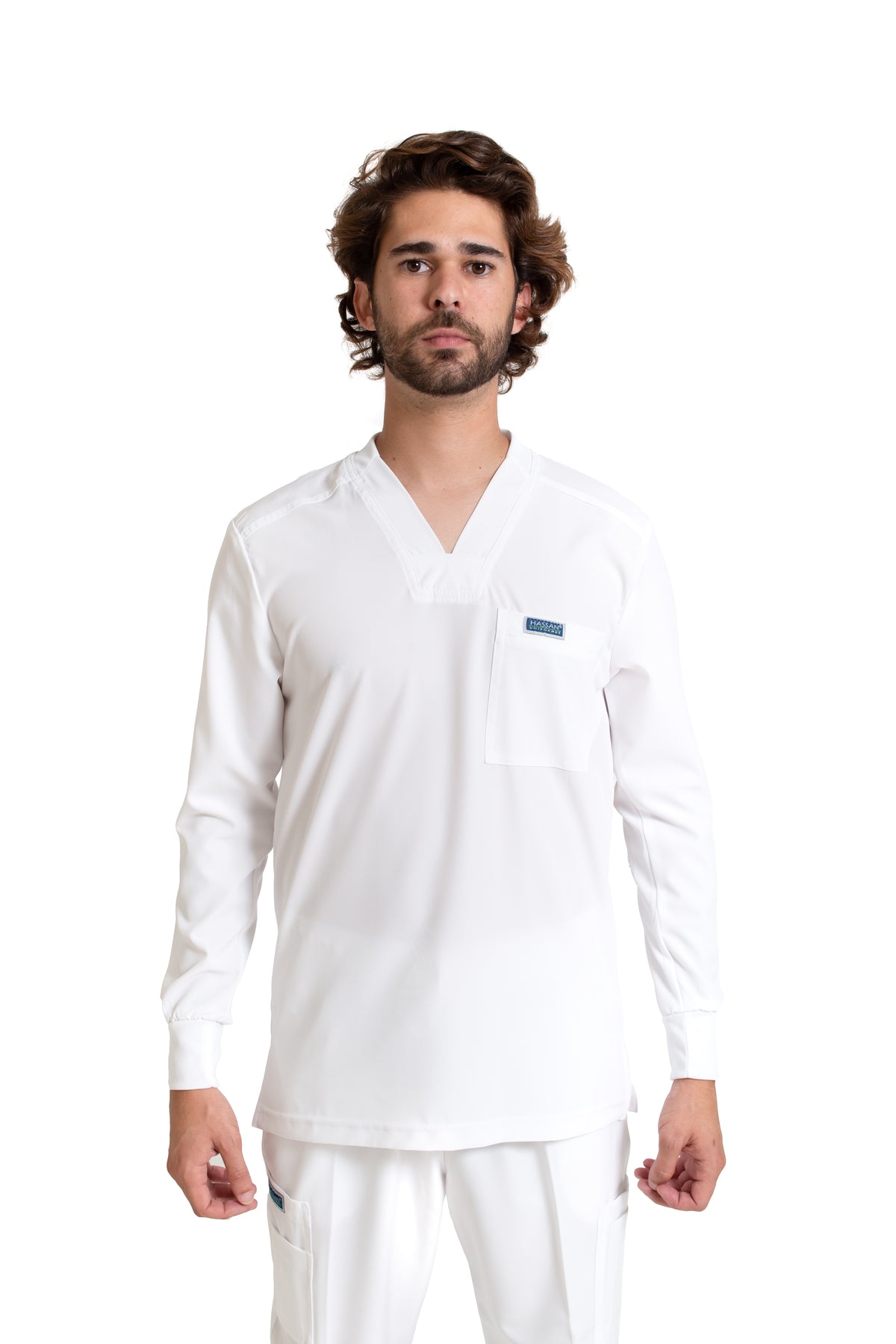 Conjunto SET Filipina MANGA LARGA y Pantalón JOGGER EA-03 REPELENTE A FLUIDOS-Color BLANCO HOMBRE-HASSAN Uniformes