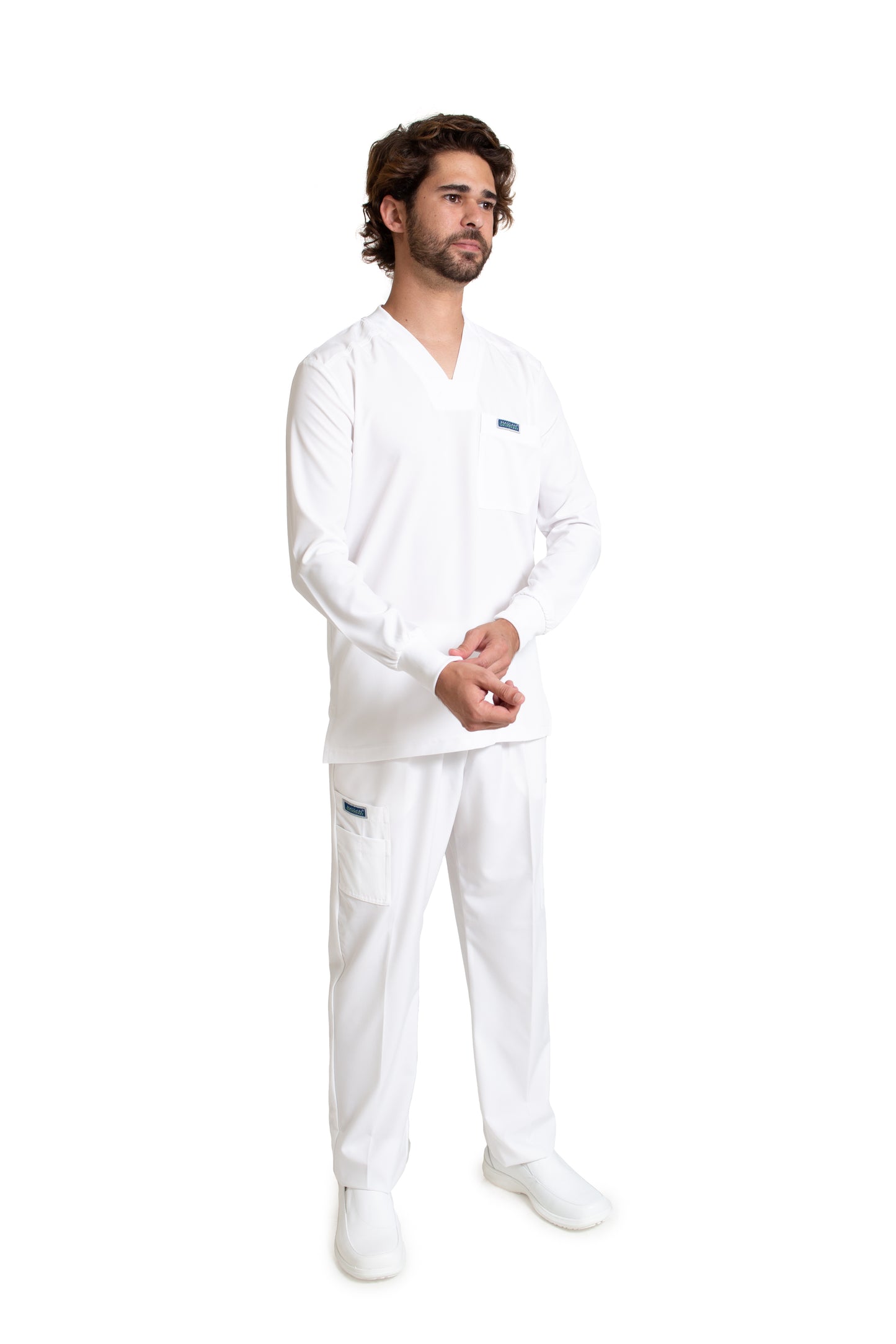 Conjunto SET Filipina MANGA LARGA y Pantalón EA-03 REPELENTE A FLUIDOS-Color BLANCO HOMBRE-HASSAN Uniformes