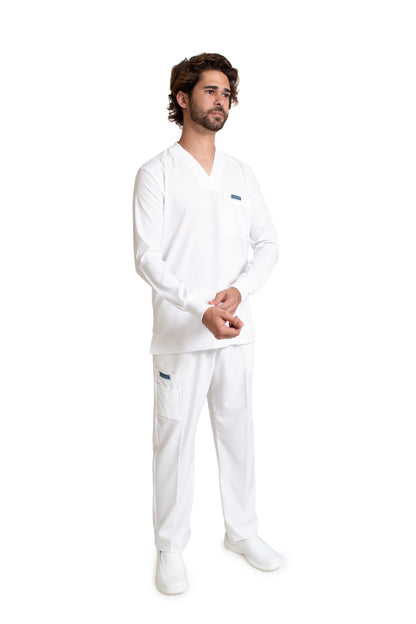 Conjunto SET Filipina MANGA LARGA y Pantalón EA-03 REPELENTE A FLUIDOS-Color BLANCO HOMBRE-HASSAN Uniformes