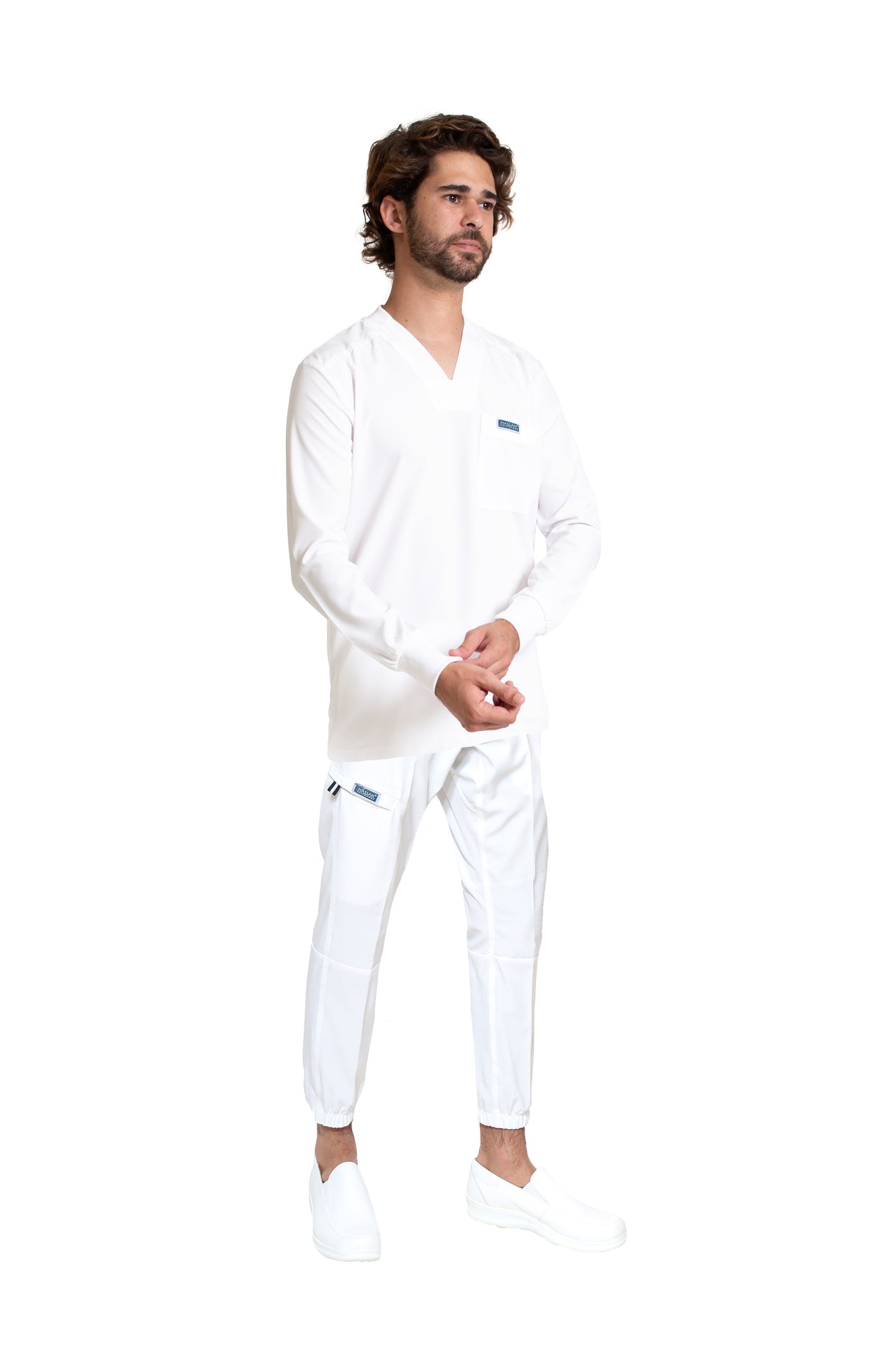 Conjunto SET Filipina MANGA LARGA y Pantalón JOGGER EA-03 REPELENTE A FLUIDOS-Color BLANCO HOMBRE-HASSAN Uniformes