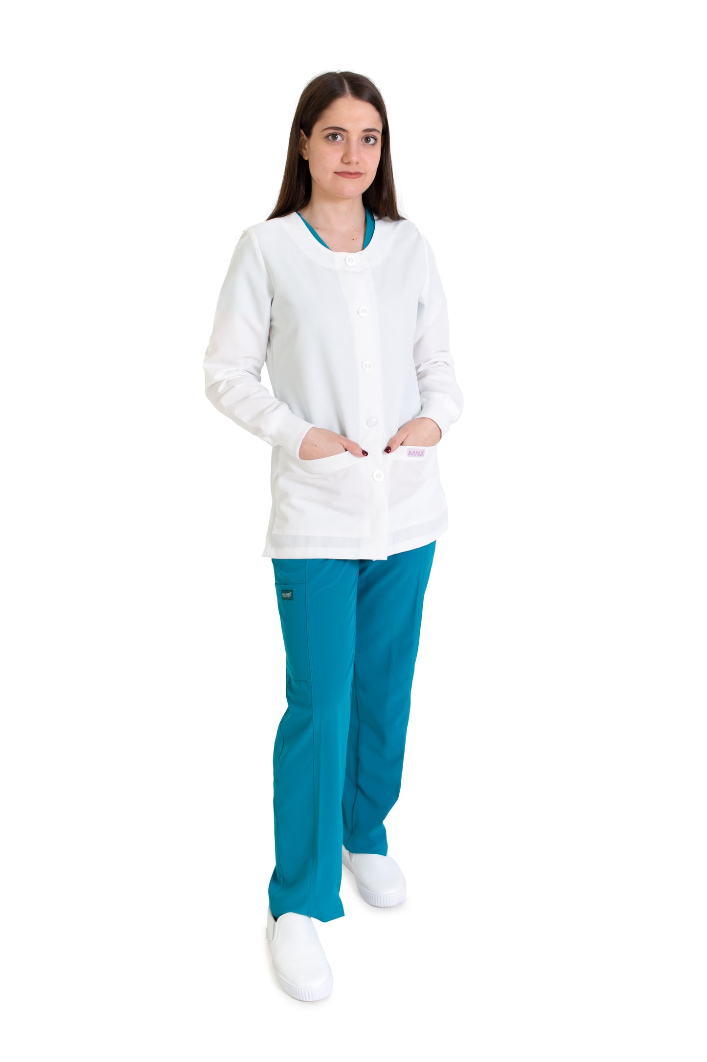 WARM UP Chamarra Médica - Salida de Hospital - para Dama - Color Blanco- KA-38 KAREN MEDICAL FASHION