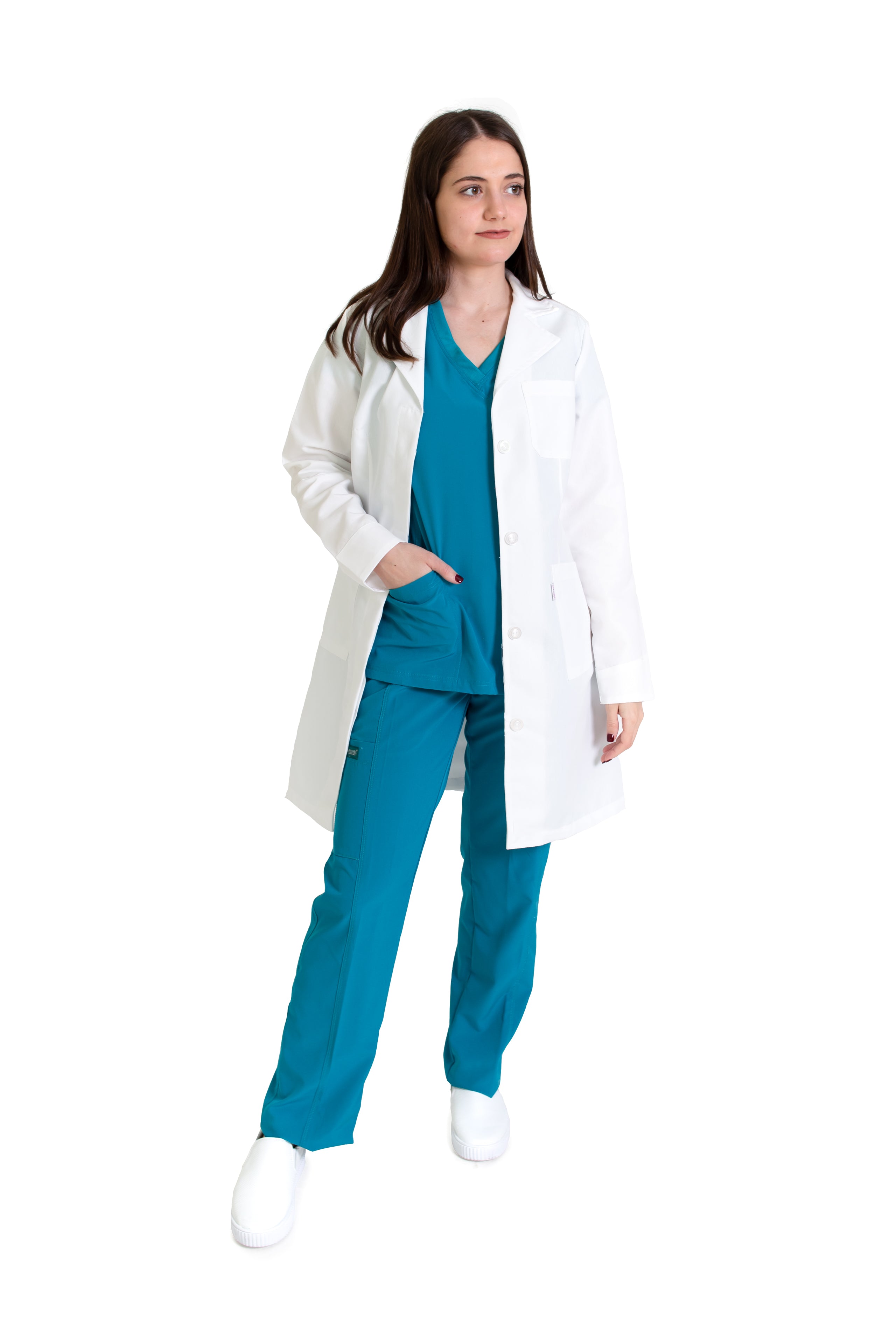 Bata Médica de Dama REPELENTE A FLUIDOS KA-39R-Bata BOTÓN OCULTO-Karen Medical Fashion
