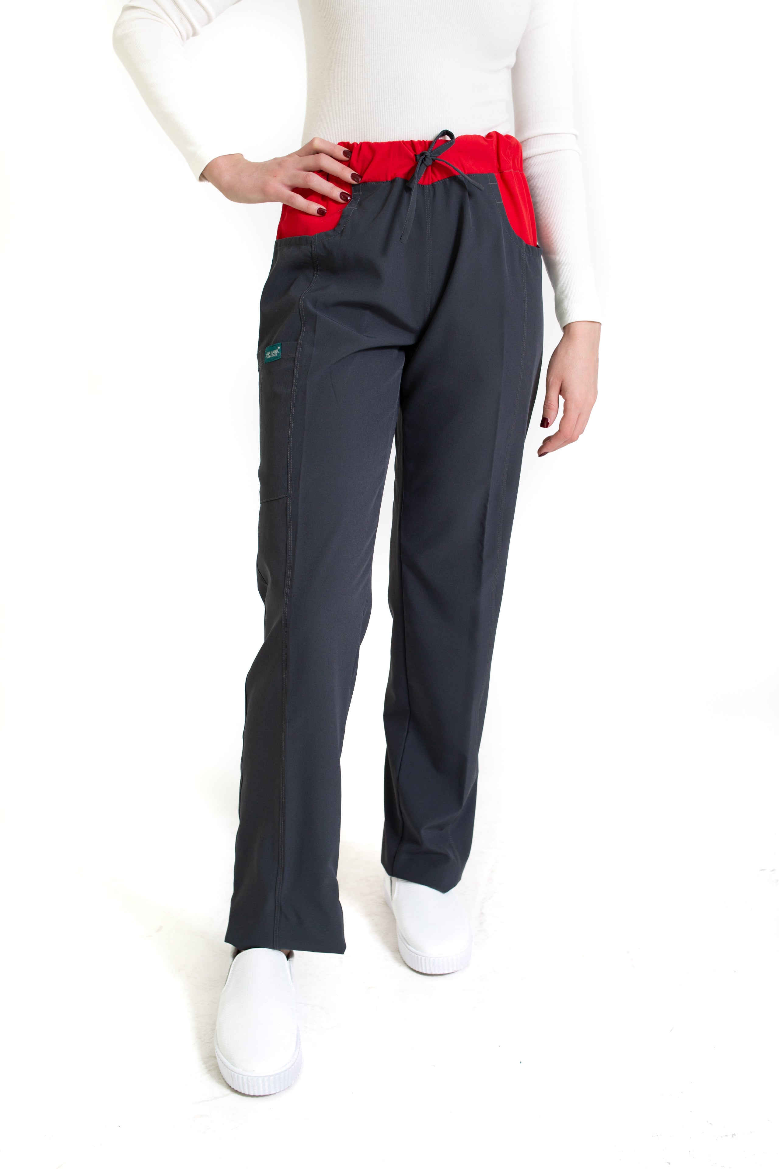 Conjunto SET Filipina y Pantalón EV-02 Muñin REPELENTE A FLUIDOS-Color PEWTER/ROJO Dama-Ana Isabel Uniformes