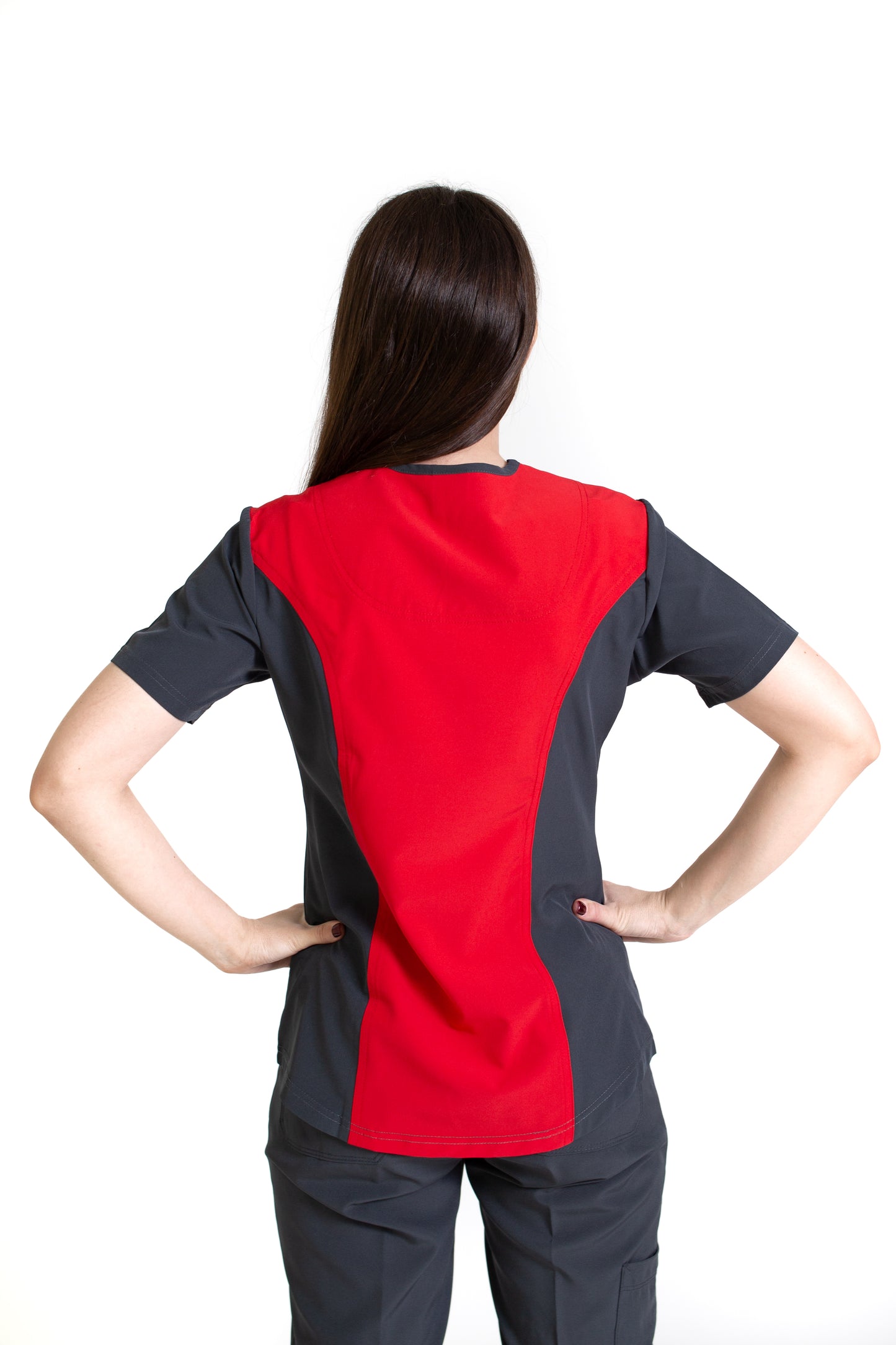 Filipina Top EV-02 Muñin REPELENTE A FLUIDOS-Color PEWTER/ROJO Dama-Ana Isabel Uniformes