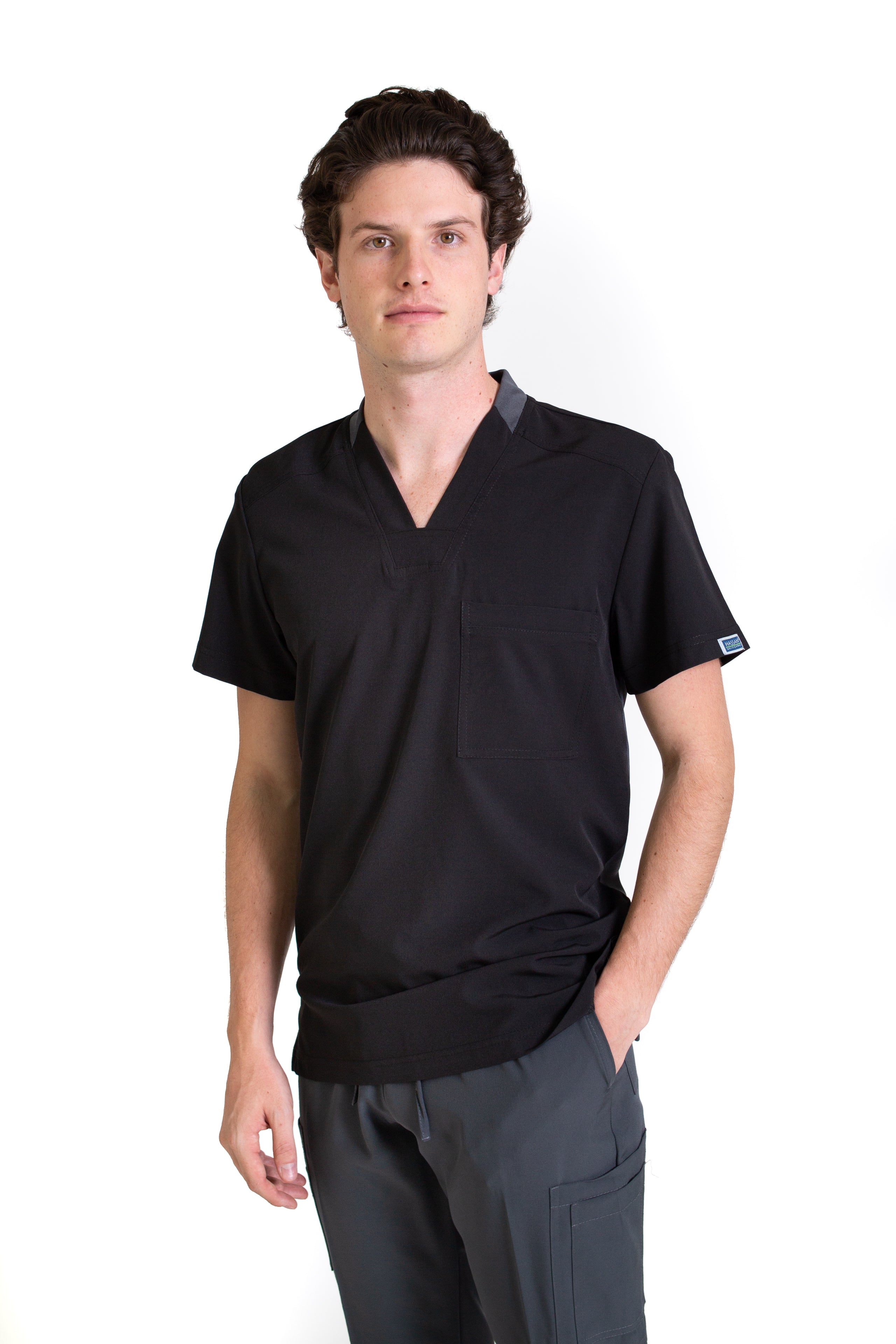 Conjunto SET Filipina y Pantalón EA-02 REPELENTE A FLUIDOS-Color NEGRO/PEWTER con PANT PEWTER HOMBRE-HASSAN Uniformes