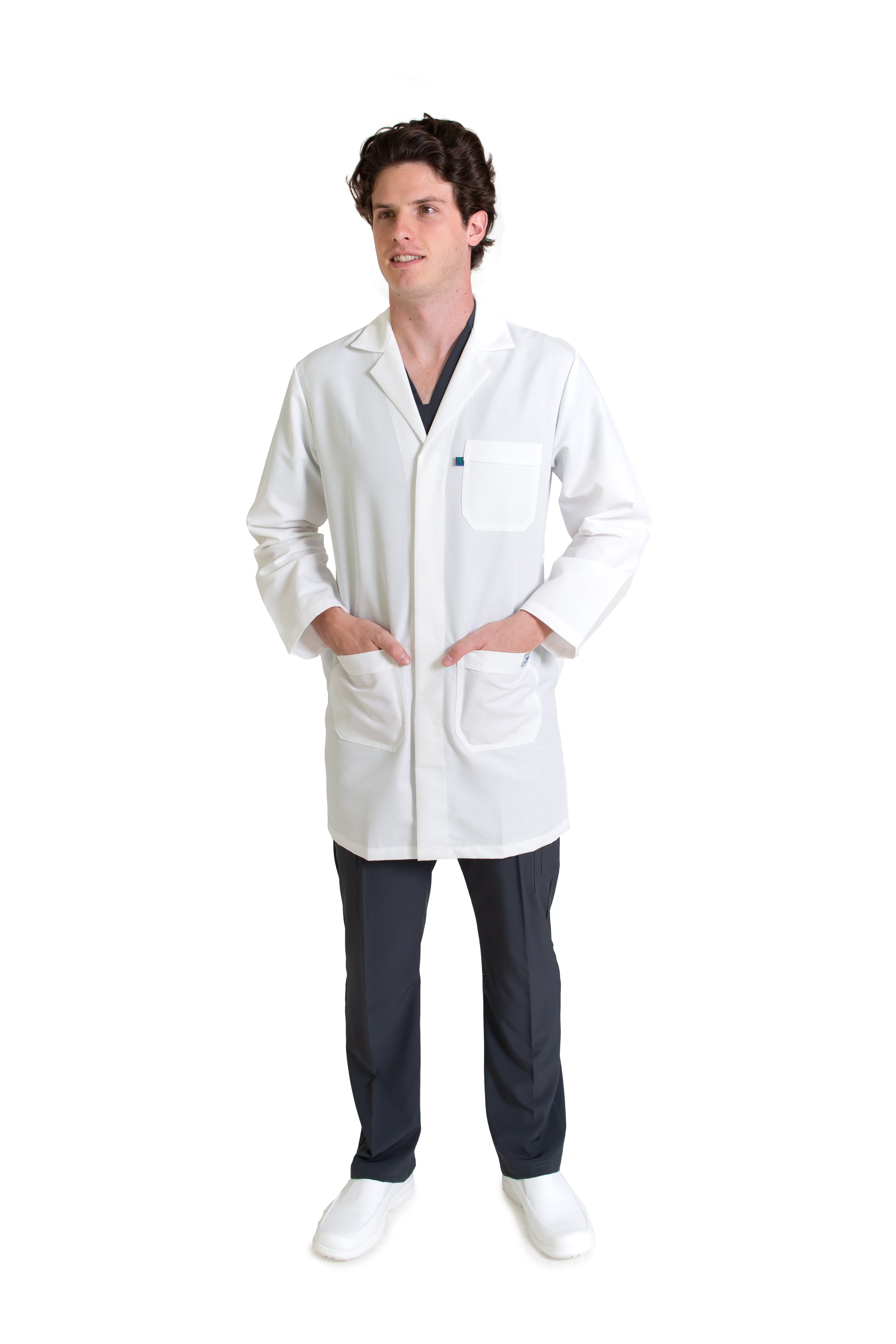 Bata Médica para Caballero-Botón Oculto-HA-30R con TECNOLOGÍA REPELENCIA -Profesional-HASSAN Uniformes