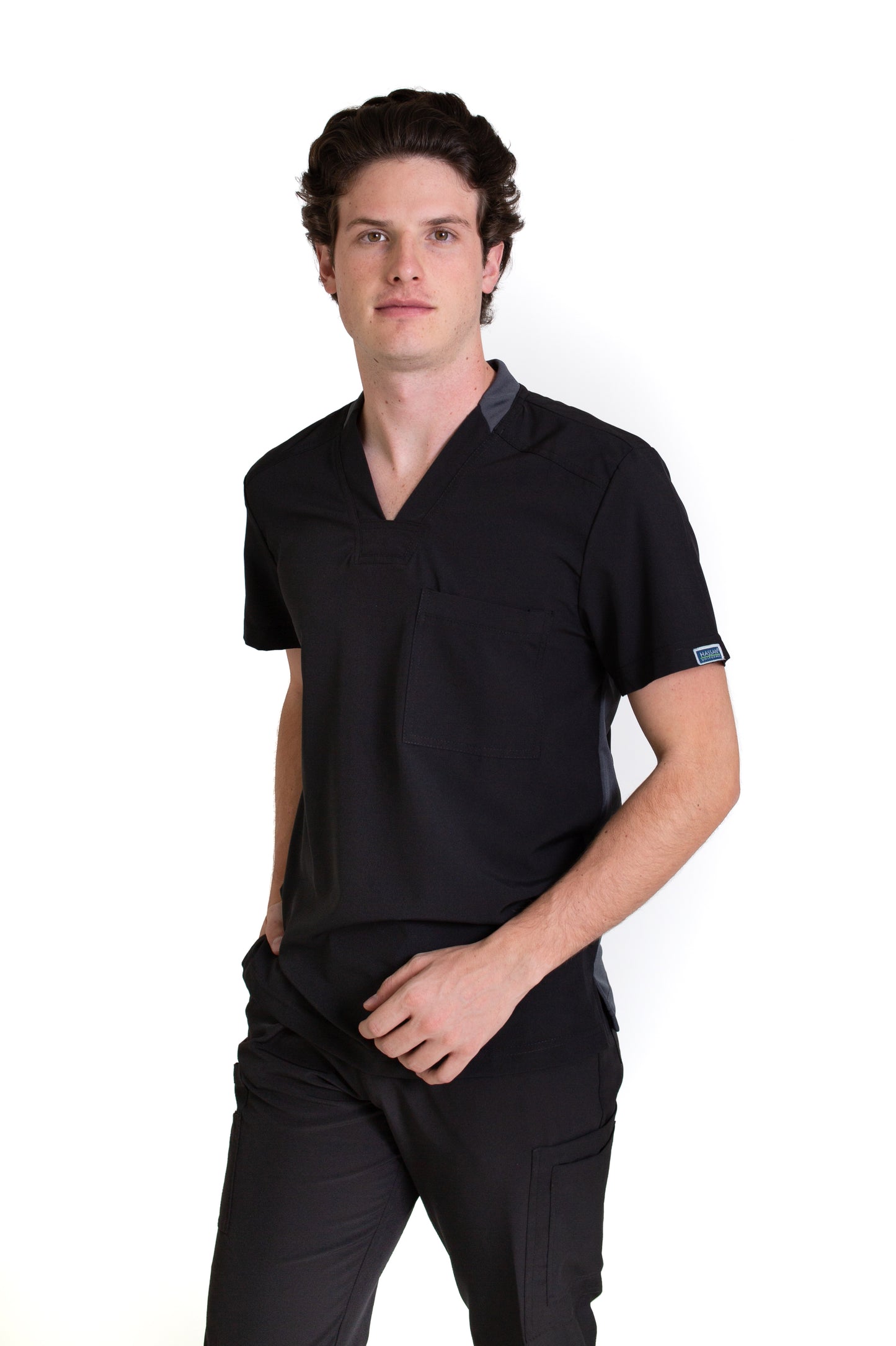 Conjunto SET Filipina y Pantalón EA-02 REPELENTE A FLUIDOS-Color NEGRO/PEWTER con PANT NEGRO HOMBRE-HASSAN Uniformes