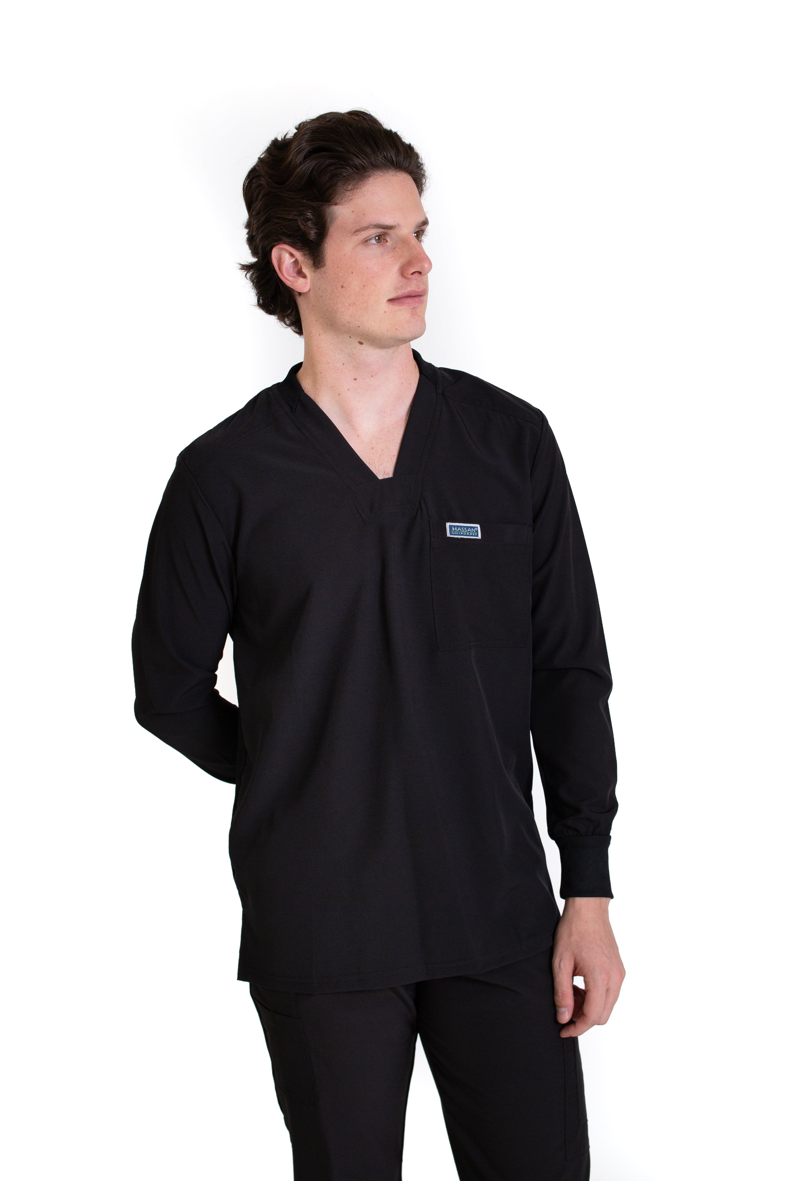 Conjunto SET Filipina MANGA LARGA y Pantalón JOGGER EA-03 REPELENTE A FLUIDOS-Color NEGRO HOMBRE-HASSAN Uniformes