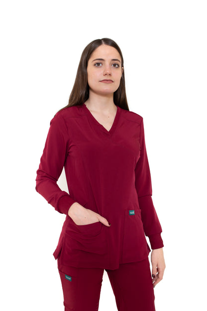 Conjunto SET Filipina MANGA LARGA y Pantalón EV-16 Tatita REPELENTE A FLUIDOS-Color VINO Dama-Ana Isabel Uniformes