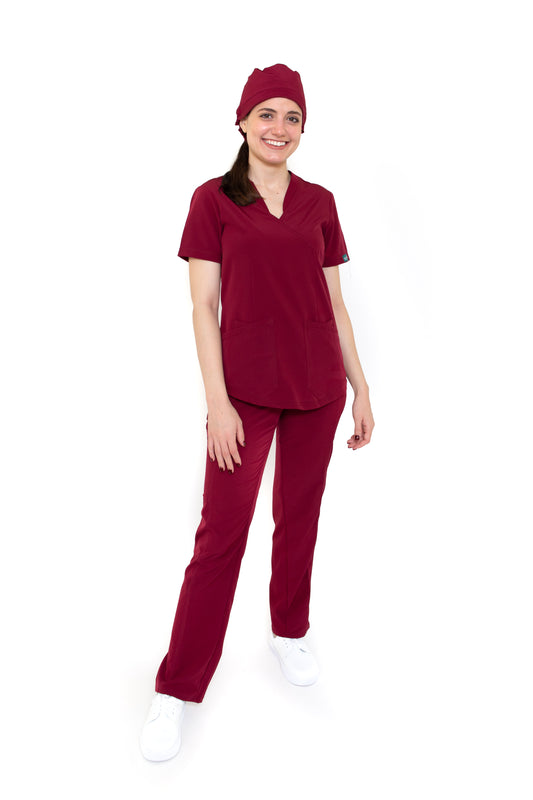 Conjunto SET Filipina y Pantalón EV-02 Muñin REPELENTE A FLUIDOS-Color VINO Dama-Ana Isabel Uniformes