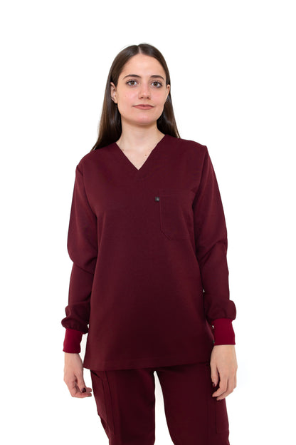 Conjunto SET Filipina MANGA LARGA y Pantalón JP-14 UNISEX-Color VINO-JUANPA