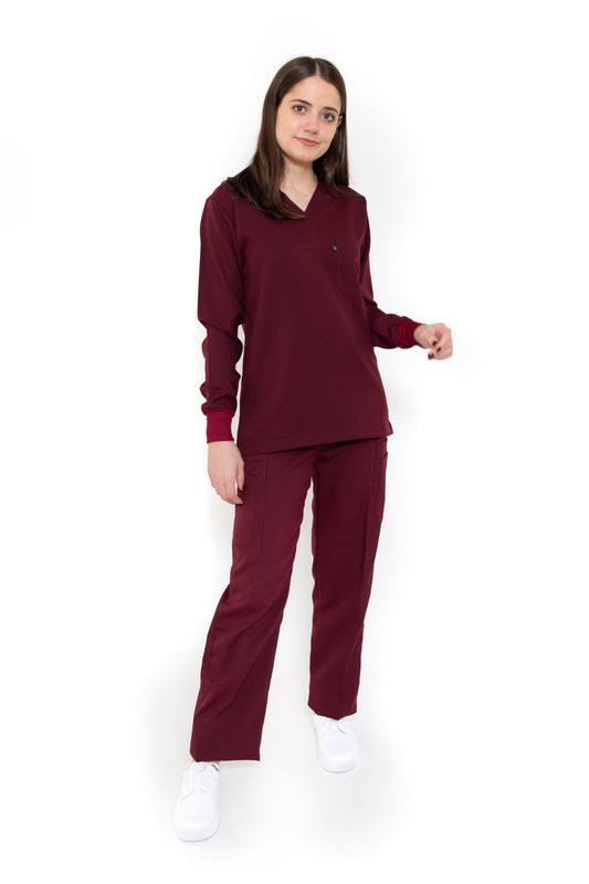 Conjunto SET Filipina MANGA LARGA y Pantalón JP-14 UNISEX-Color VINO-JUANPA