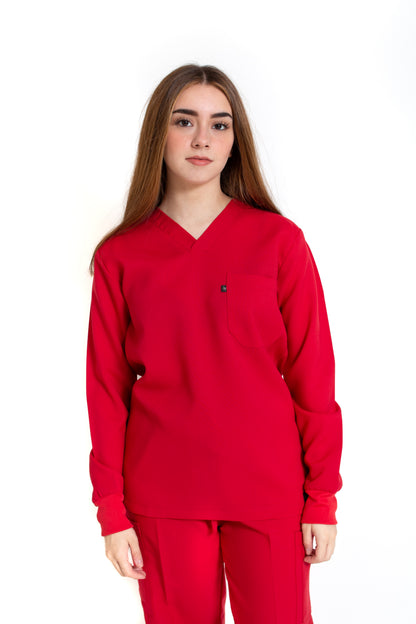 Conjunto SET Filipina MANGA LARGA y Pantalón JP-14 UNISEX-Color ROJO-JUANPA