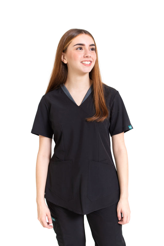 Filipina Top EV-02 Muñin REPELENTE A FLUIDOS-Color NEGRO/PEWTER Dama-Ana Isabel Uniformes
