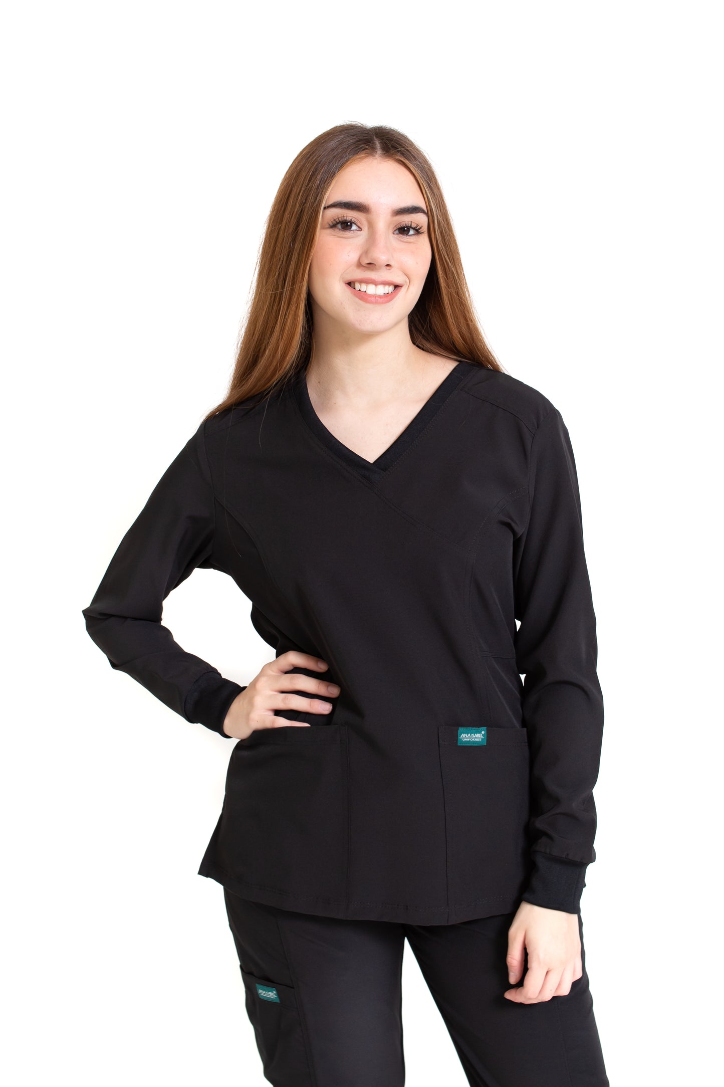 Conjunto SET Filipina MANGA LARGA y Pantalón EV-16 Tatita REPELENTE A FLUIDOS-Color NEGRO Dama-Ana Isabel Uniformes