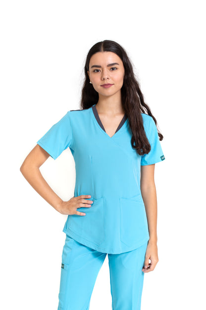 Conjunto SET Filipina y Pantalón EV-02 Muñin REPELENTE A FLUIDOS-Color Aqua/Pewter Dama-Ana Isabel Uniformes