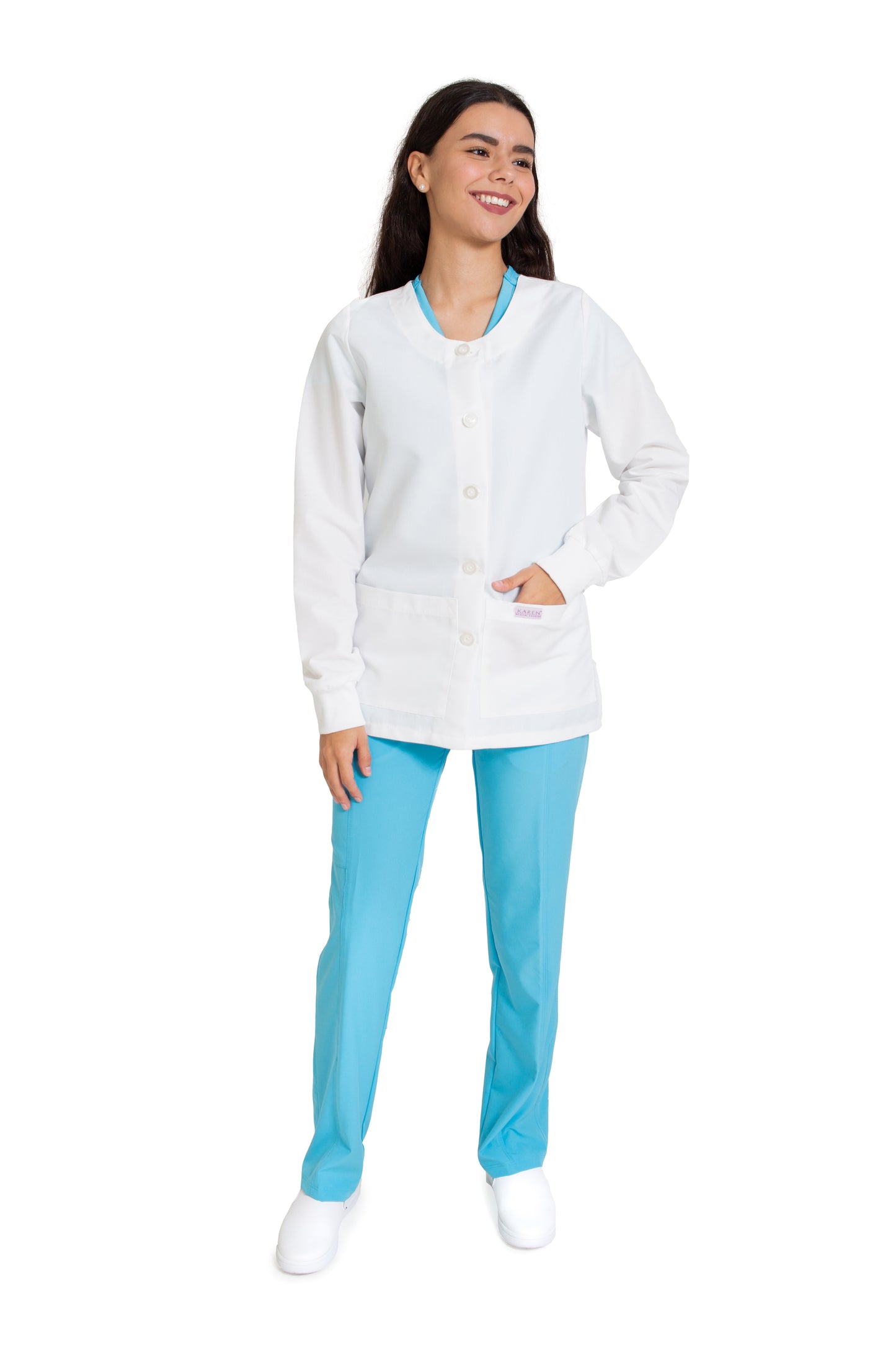 WARM UP Chamarra Médica - Salida de Hospital - para Dama - Color Blanco- KA-38 KAREN MEDICAL FASHION