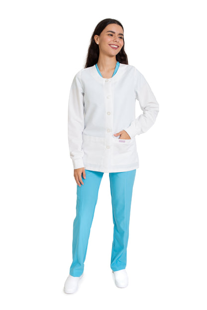 WARM UP Chamarra Médica - Salida de Hospital - para Dama - Color Blanco- KA-38 KAREN MEDICAL FASHION