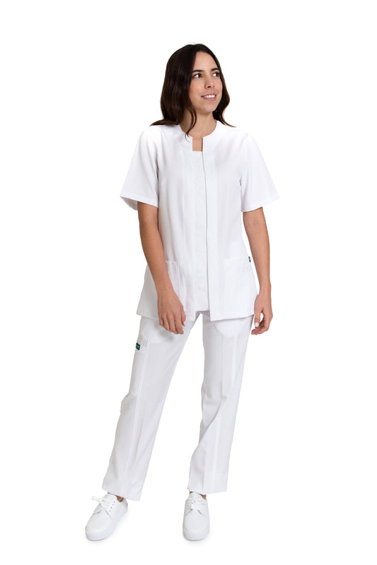Conjunto SET Filipina y Pantalón EV-07 Cierre Oculto REPELENTE A FLUIDOS-Color BLANCO Dama-Ana Isabel Uniformes