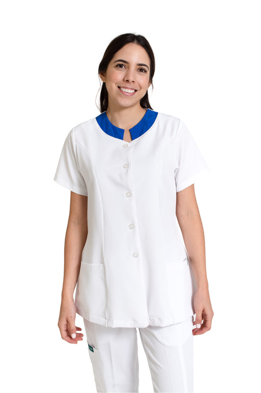 Conjunto SET Filipina y Pantalón EV-08 Piola REPELENTE A FLUIDOS-Color BLANCO/REY Dama-Ana Isabel Uniformes