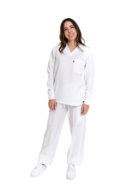Conjunto SET Filipina MANGA LARGA y Pantalón JP-14 UNISEX-Color BLANCO-JUANPA