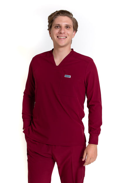 Conjunto SET Filipina MANGA LARGA y Pantalón EA-03 REPELENTE A FLUIDOS-Color VINO HOMBRE-HASSAN Uniformes